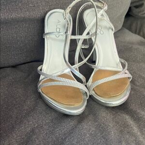 Aldo Metallic Silver Strappy Heels